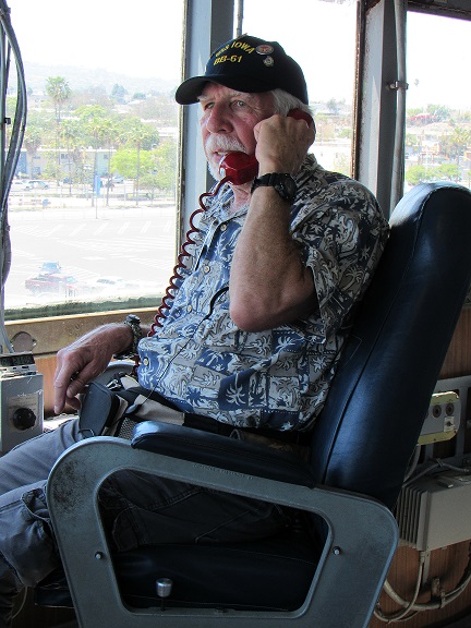 David Kulcinski (WD6AJR) calling CQ on 20 Meters from the Captain's Chair on the navigation bridge
